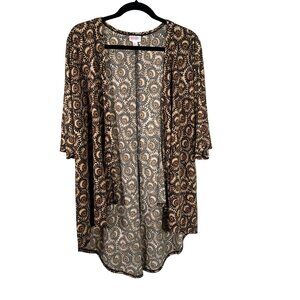 LuLaRoe LINDSAY Sunflower Navy Blue Gold Cardigan Kimono 3/4 Sleeves SMALL S